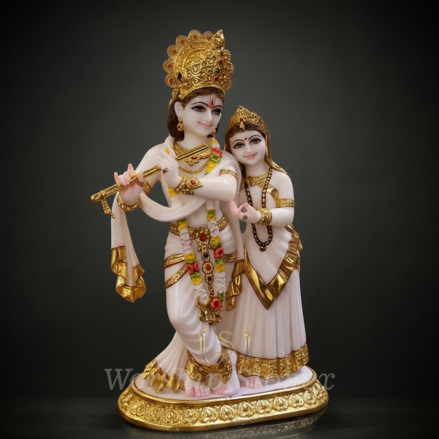 Premium Radha Krishna Marble Idol with Gold Finish – Decorative Spiritual Statue