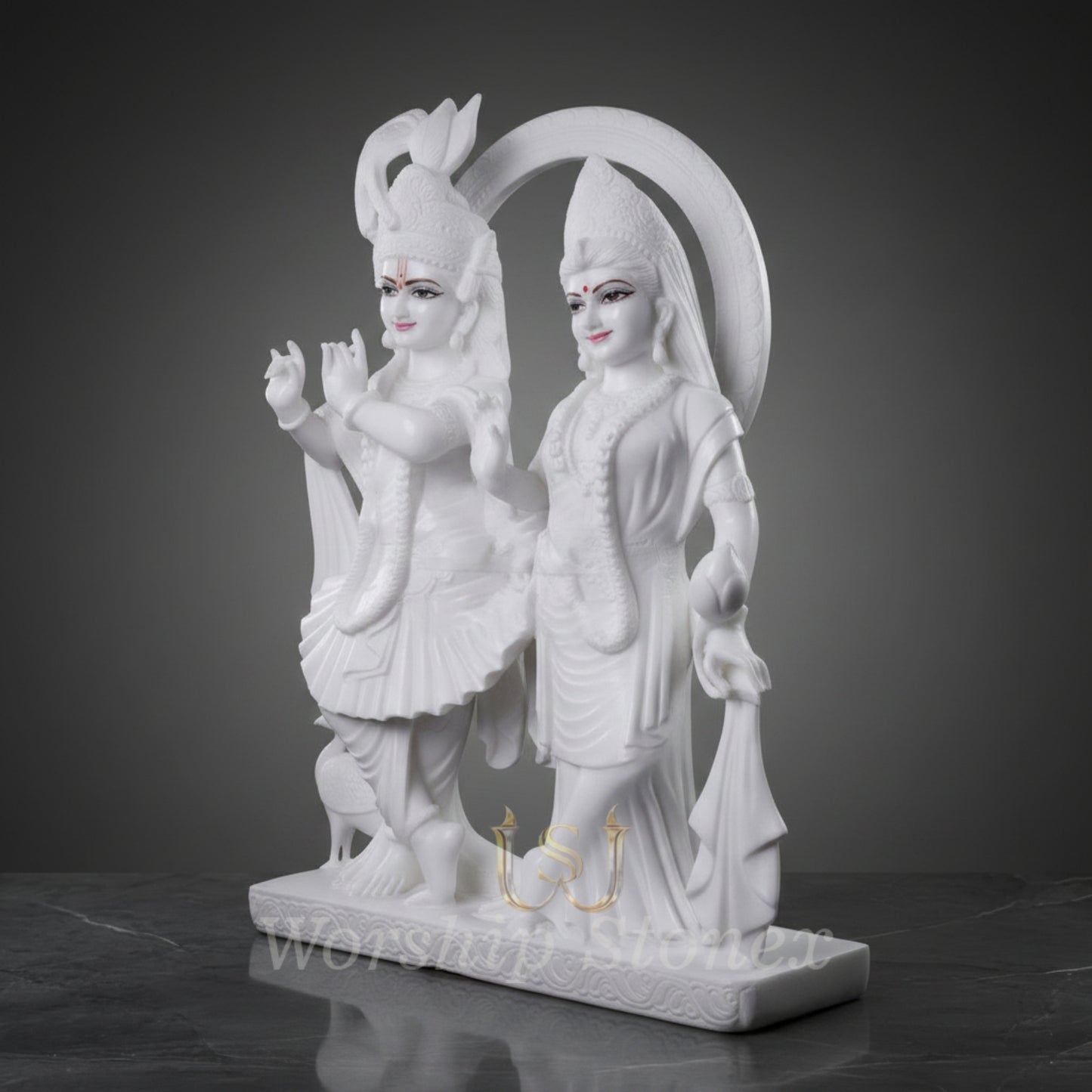 Handcrafted White Marble Radha Krishna Statue for Home Temple & Décor
