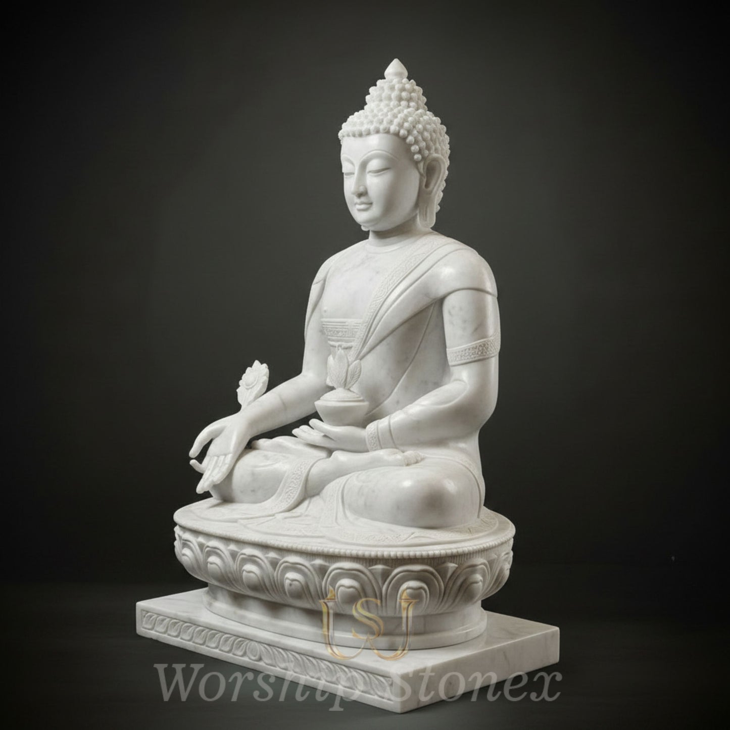 Handcrafted White Marble Medicine Buddha Statue (Bhaisajyaguru)