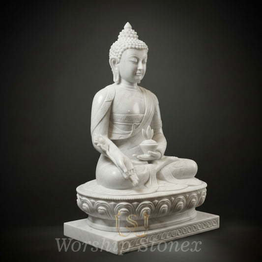Handcrafted White Marble Medicine Buddha Statue (Bhaisajyaguru)