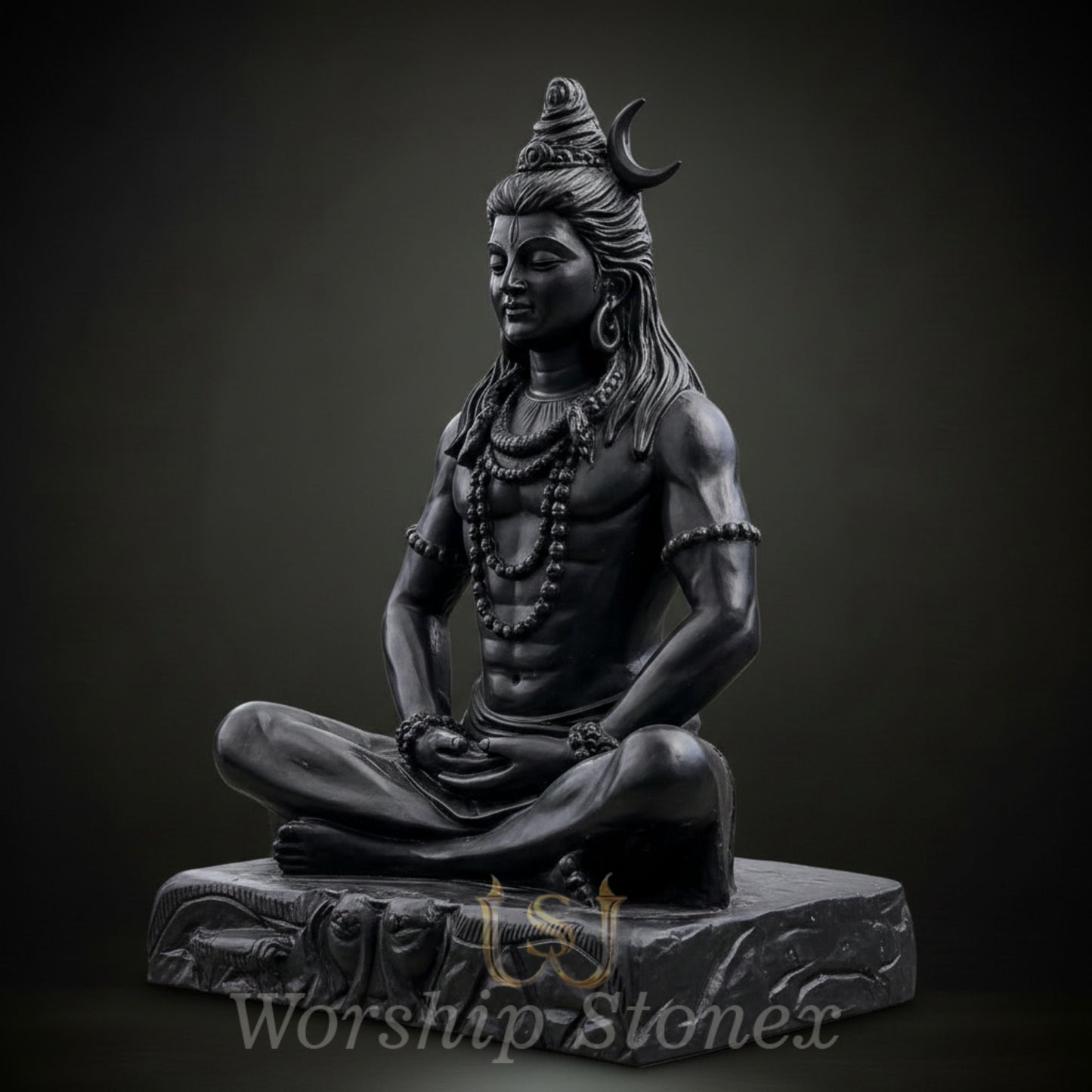 Black Marble Meditating Shiva Statue with Divine Handcrafted Detailing