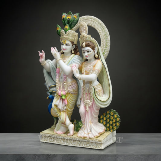 Radha Krishna Divine Couple Statue (with Peacock Accent)