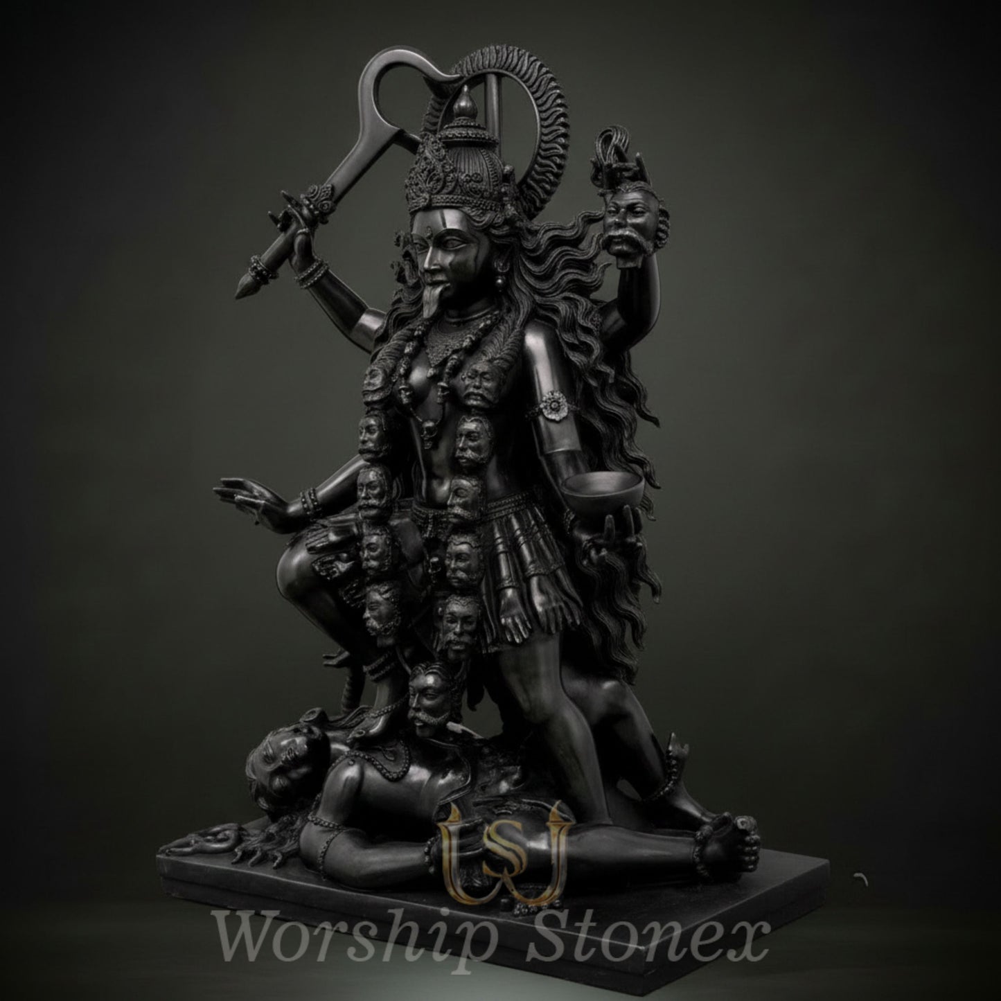 Black Stone Maa Kali Sculpture (Fierce Cosmic Manifestation)