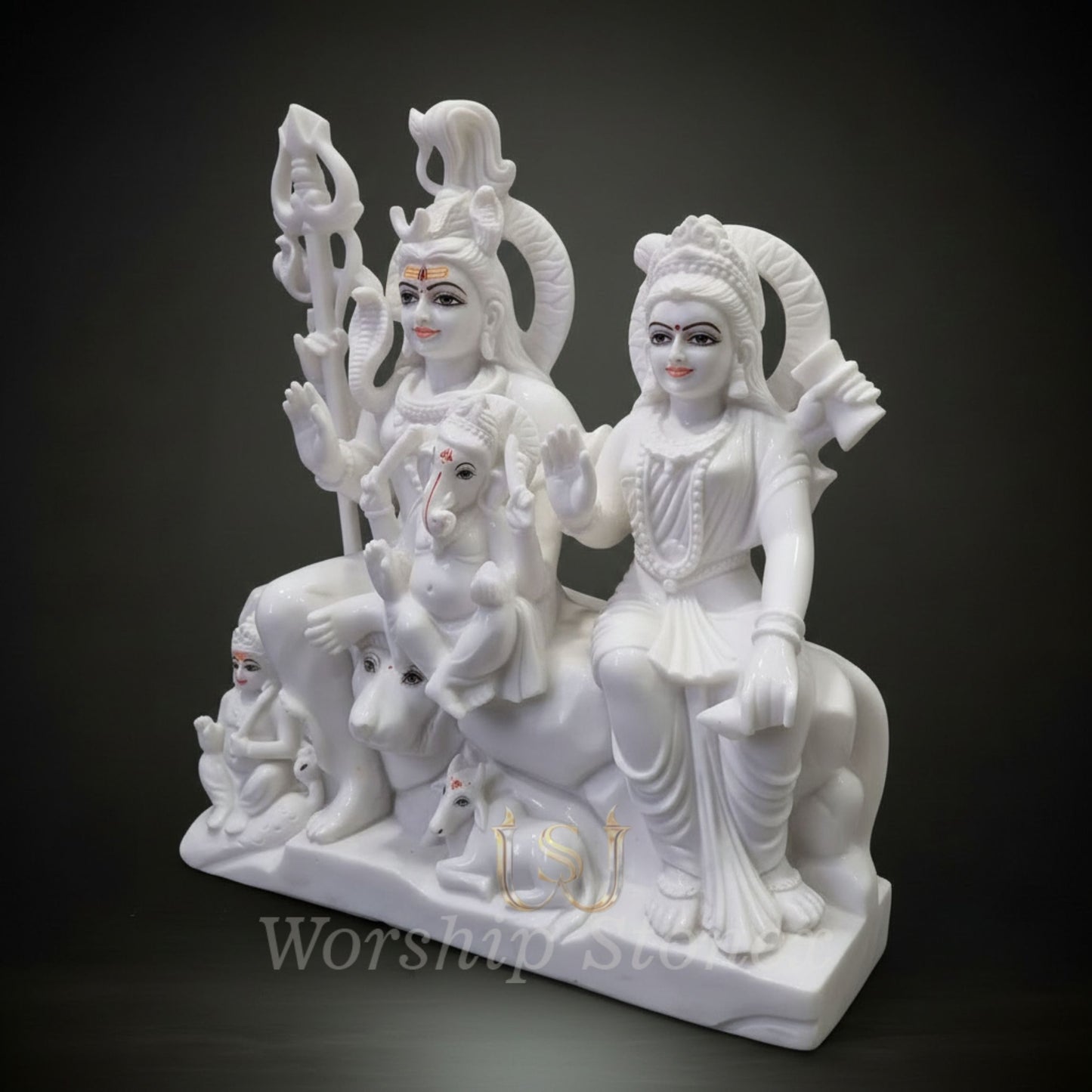 White Marble Shiv Parivar Statue with Intricate Handcrafted Detailing
