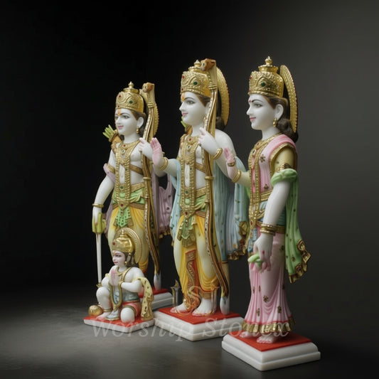 Premium White Marble Ram Darbar Statue Set - 4-Piece Handcrafted Murti for Home Temple