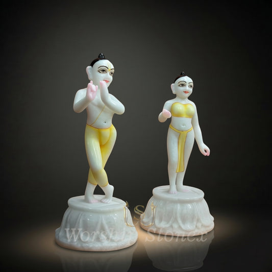 Pure White Marble Radha Krishna Deities (ISKCON Style) – Handcrafted Divine Jugal Jodi Idol Set for Home Mandir & Altar