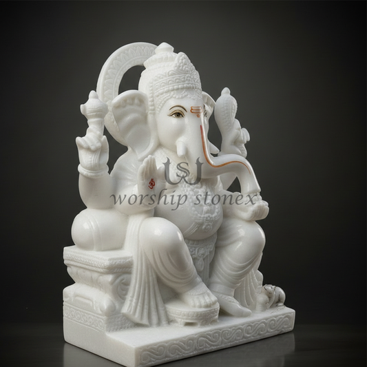 Handcrafted White Marble Lord Ganesha Idol – Premium Ganpati Murti for Home Temple