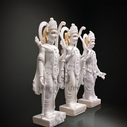 Pure White Marble Ram Darbar Statue Set (Sri Ram, Laxman, & Sita Idols)