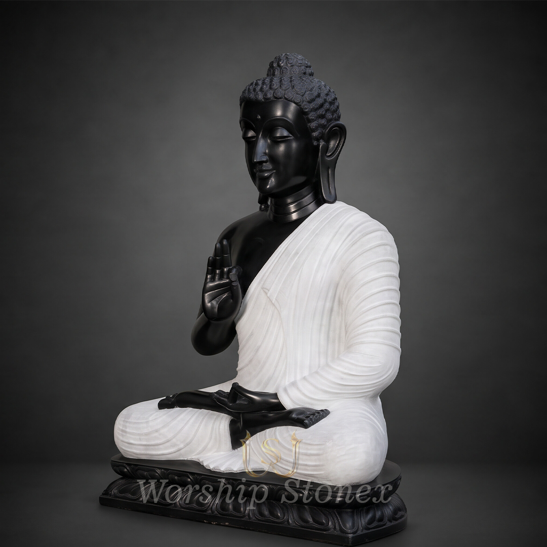 Premium Dual-Tone Marble Vitarka Mudra Buddha Statue