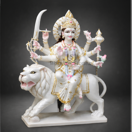 24 inch Vietnam White Marble Maa Durga Idol