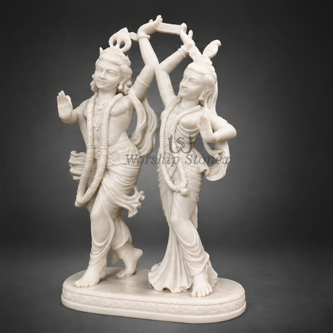 24 Inch White Marble Radha Krishna Murti – Elegant Dancing Pose