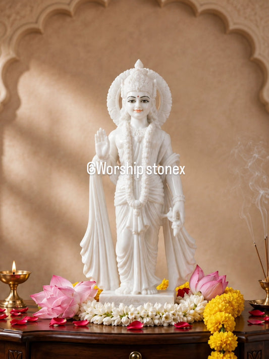 Divine White Marble Ram Darbar with Hanuman Idol