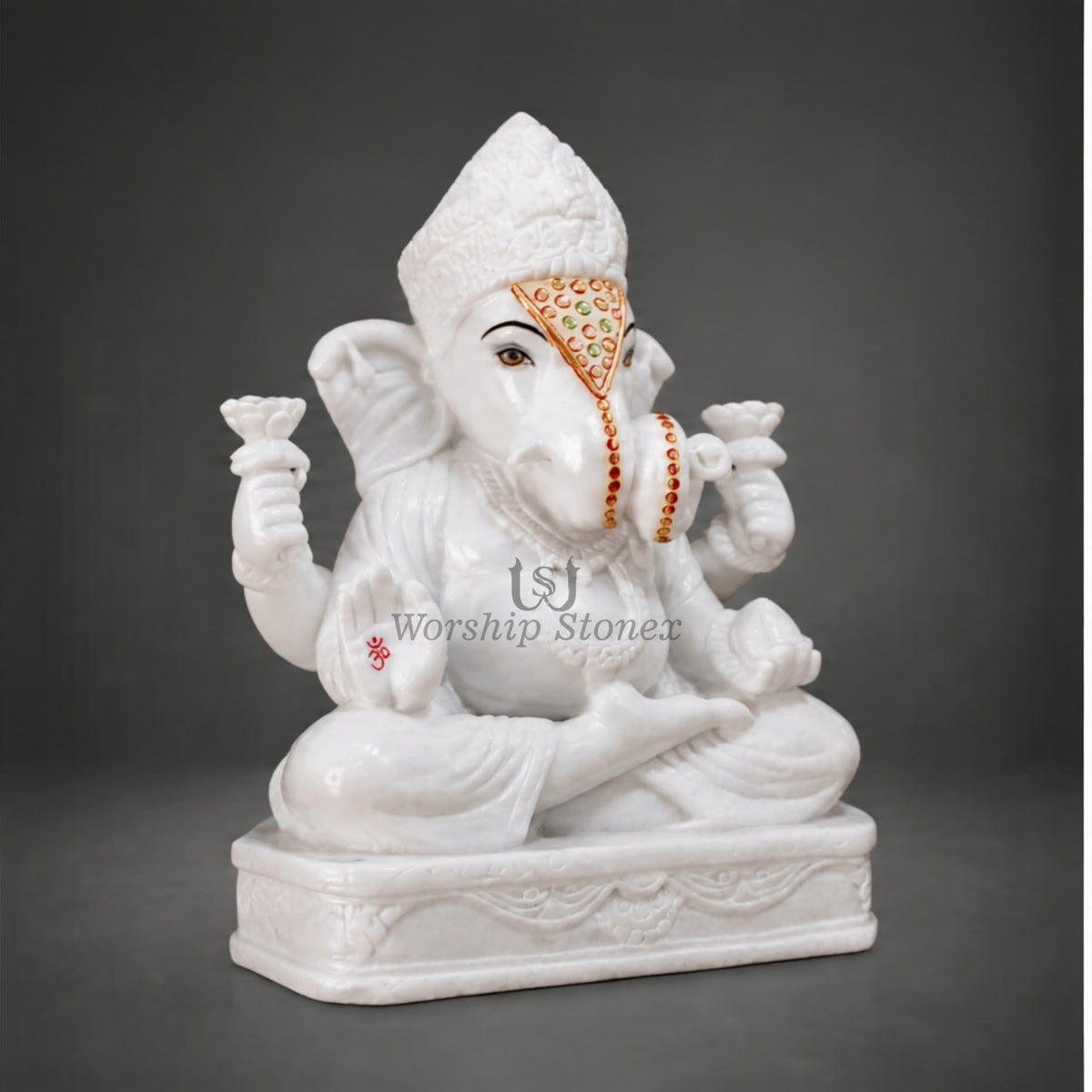 12 inch to 36 inch Vietnam White Marble Lord Ganesha Statue – Seated Vinayaka Idol with Fine Tilak Work