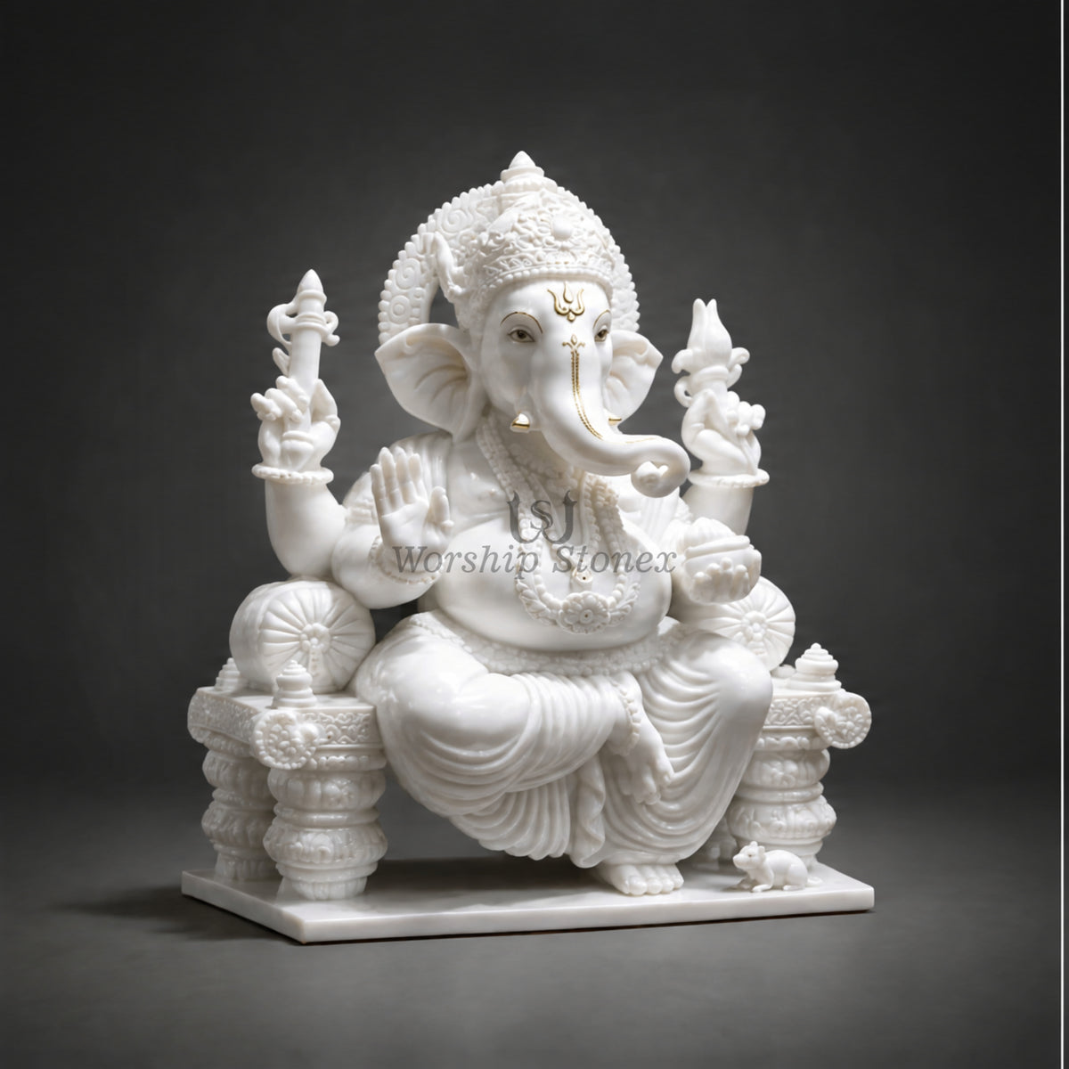 6' to 18' White Marble Lord Ganesha Murti – Premium Seated Design