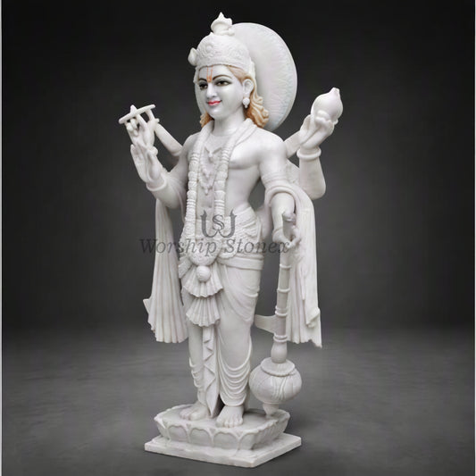 12 inch Pure White Vietnam Marble Lord Vishnu standing Statues