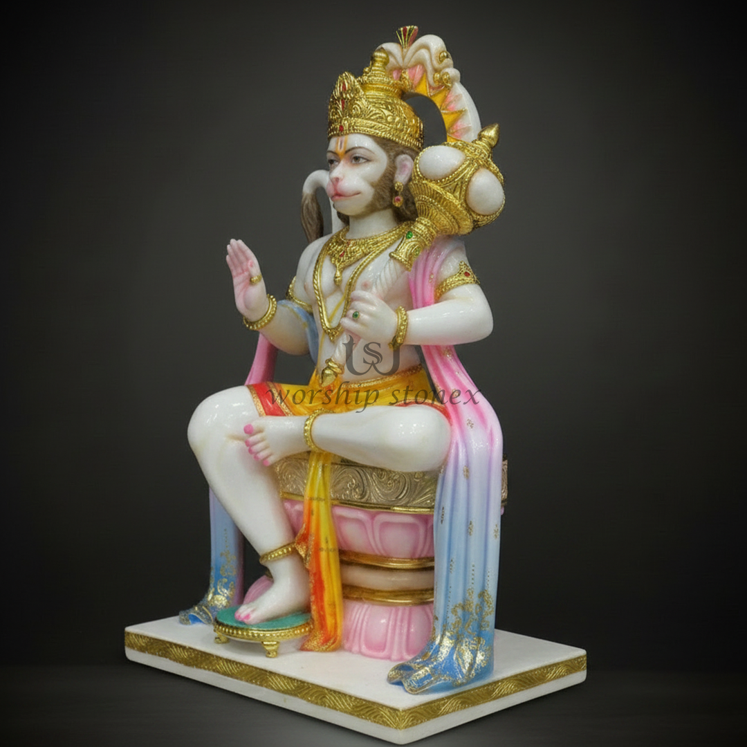Premium Seated Marble Hanuman Ji Idol – 42 Inch