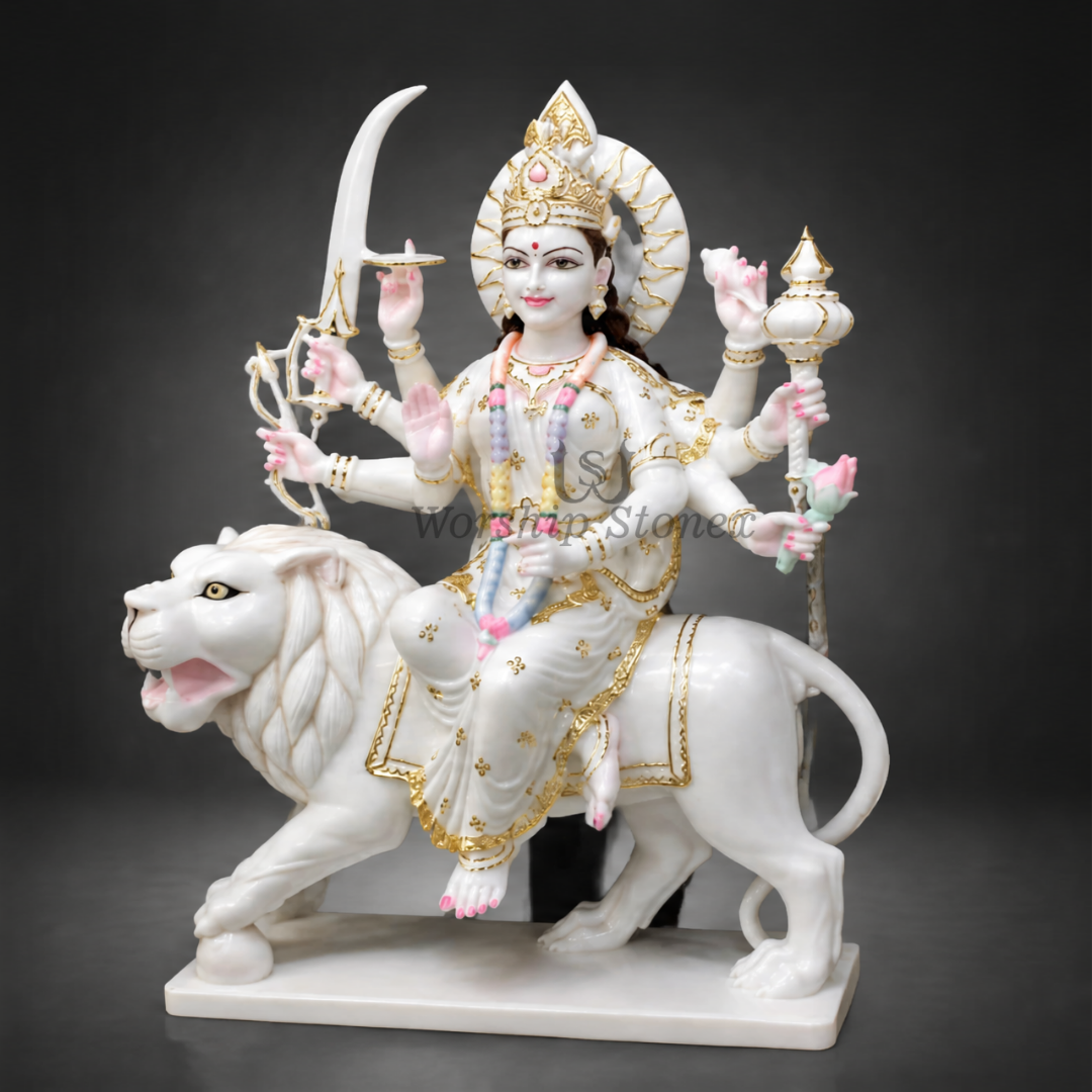24 inch Vietnam White Marble Maa Durga Idol