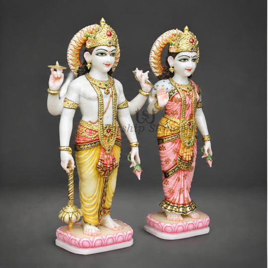 12 inch Divine Laxmi Narayan Vietnam White Marble Murti Set