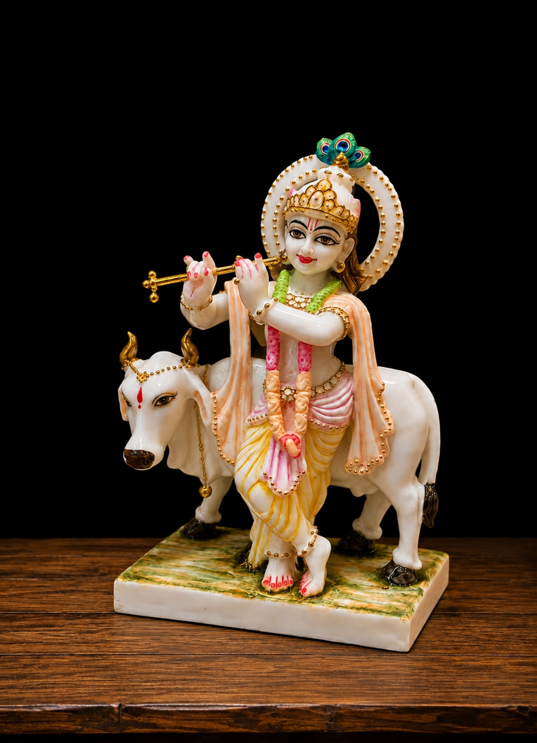 12-Inch Krishna with Cow Marble Murti