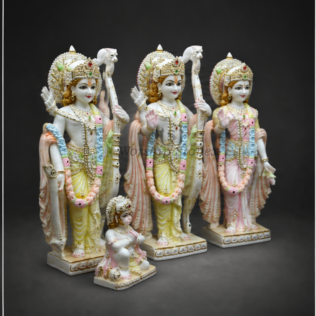Premium 15 Inch Makrana Marble Ram Darbar Statue, idol, moorti with Detailed Jari Work