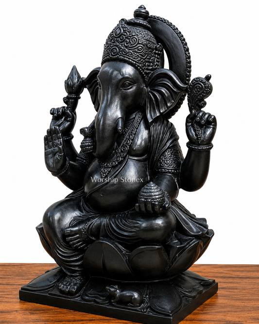 24 inch Royal Black Marble Lord Ganesha Statue