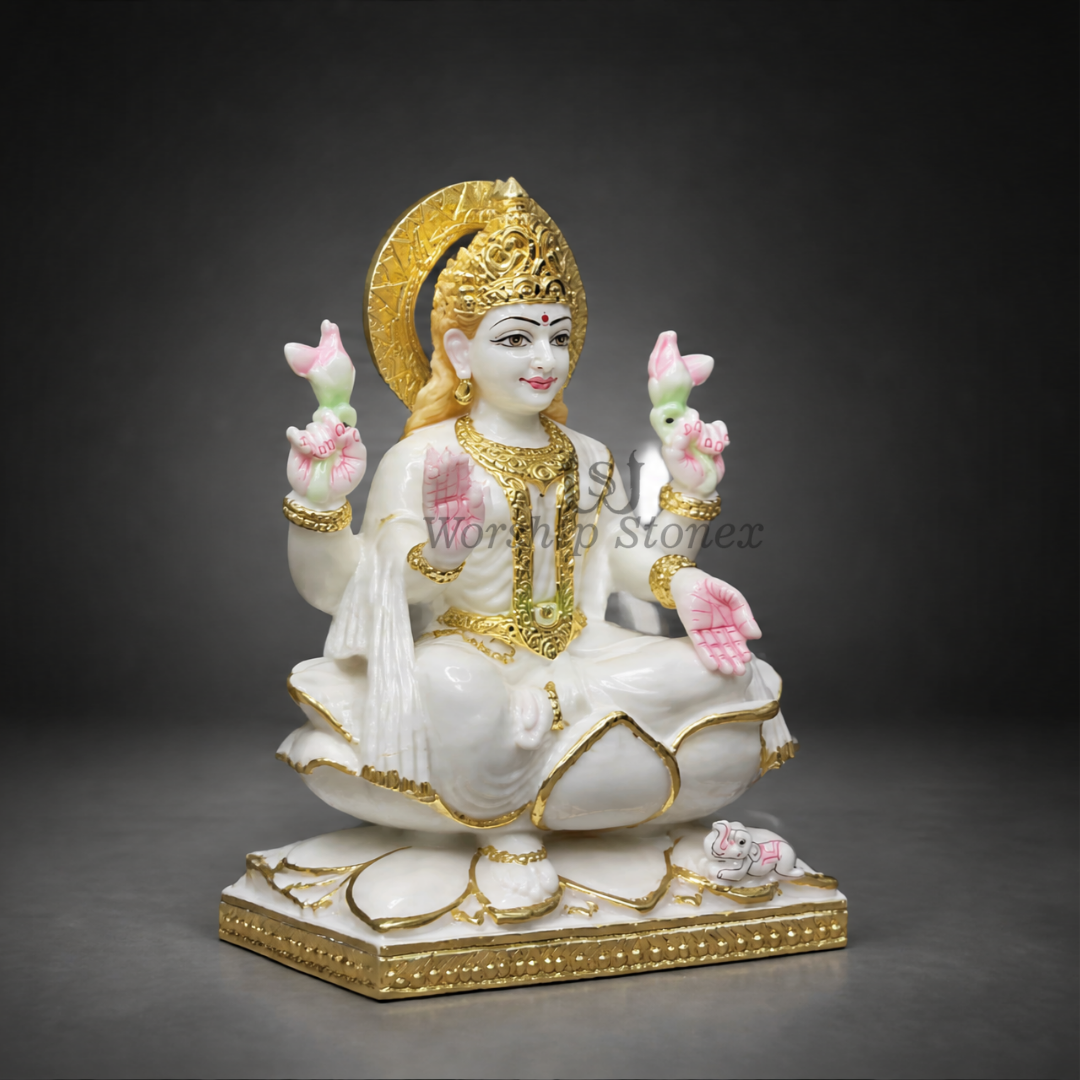 Premium Makrana Marble Laxmi Mata Statue | Handcrafted Traditional Idol