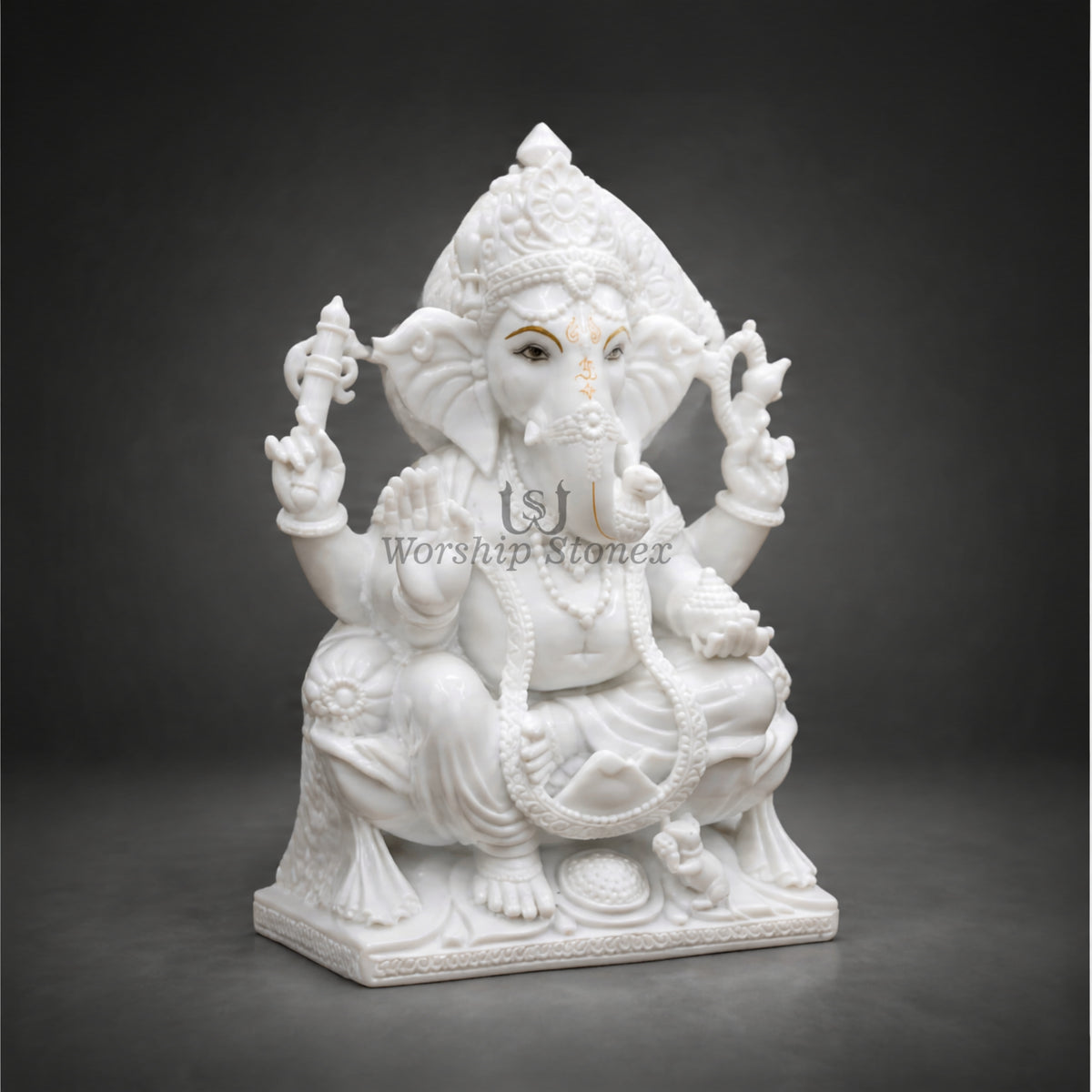 12 inch Pure White Marble Seated Ganesha Statue
