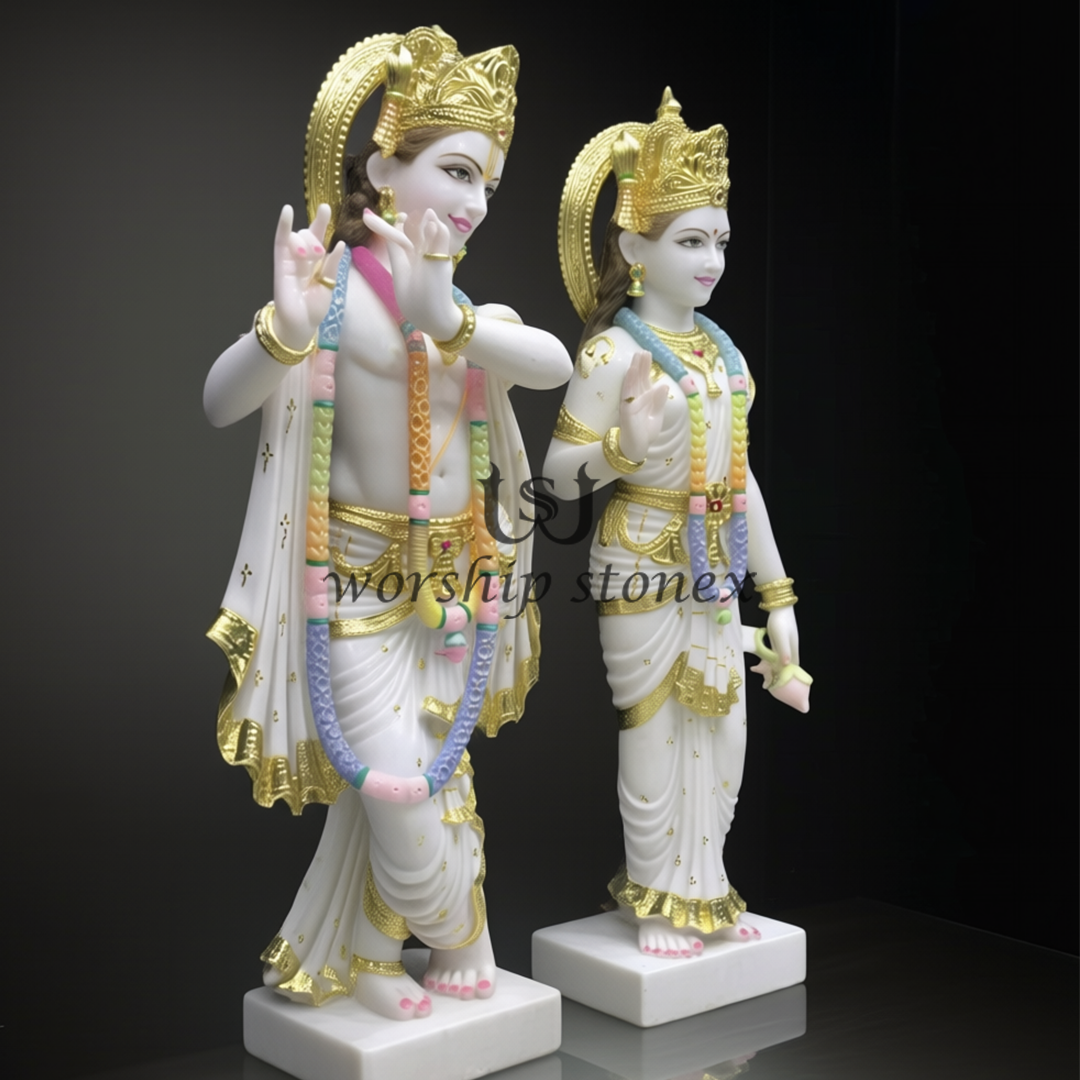 Divine premium white marble Vishnu Lakshmi Murti pair