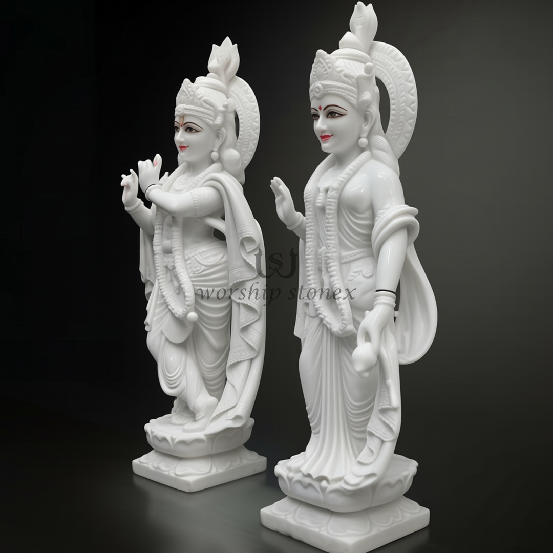 24 Inch White Marble Radha Krishna Idol