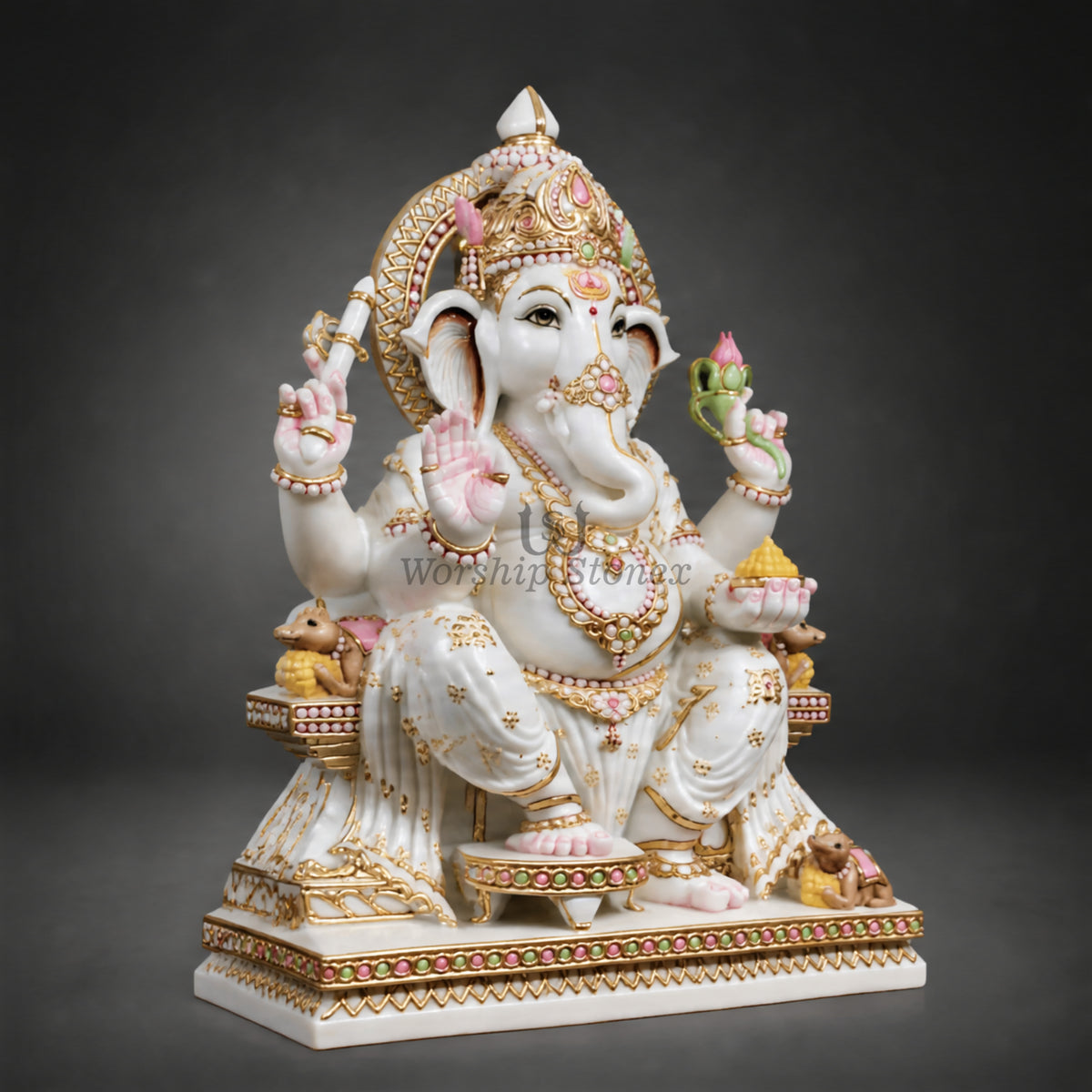 15 Inch White Marble Ganesha Murti – Premium Handcrafted Divine Idol