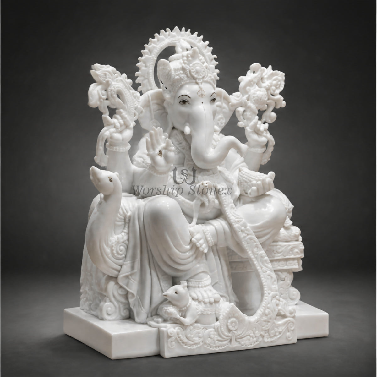 24 Inch White Marble Lord Ganesha Moorti