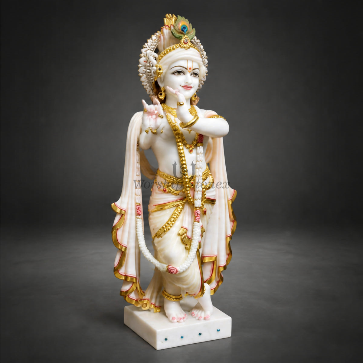 18 inch Makrana Marble Lord Krishna Statue