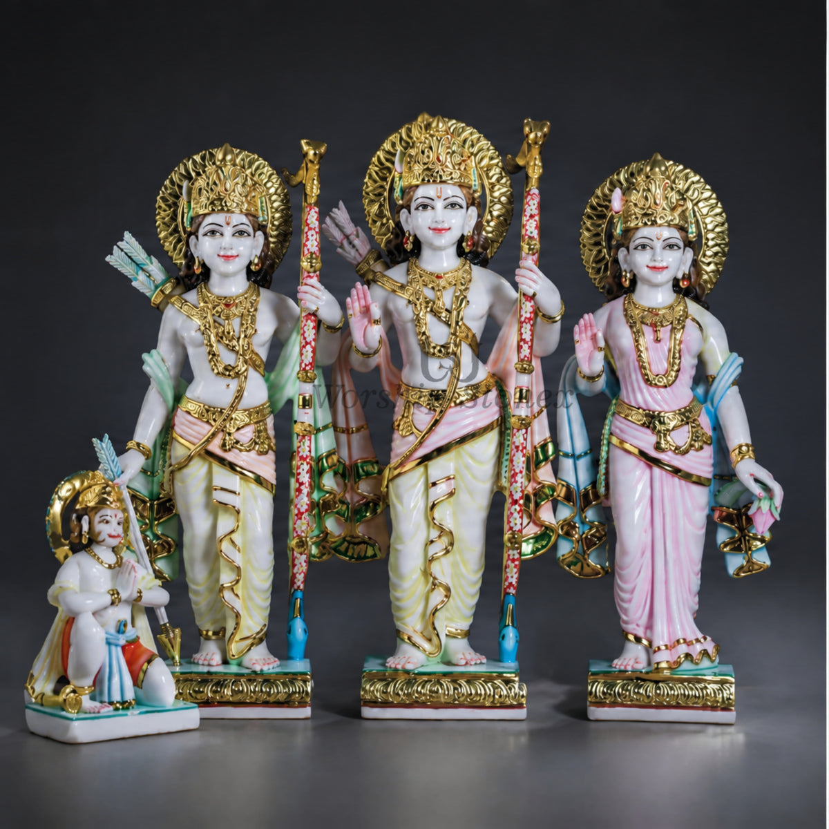 Super Glossy Finish Marble Ram Darbar Statue | Modern Polish Divine Idol Ayodhya Style White Marble Ram Darbar moorti | Divine Replica Idol for Mandir