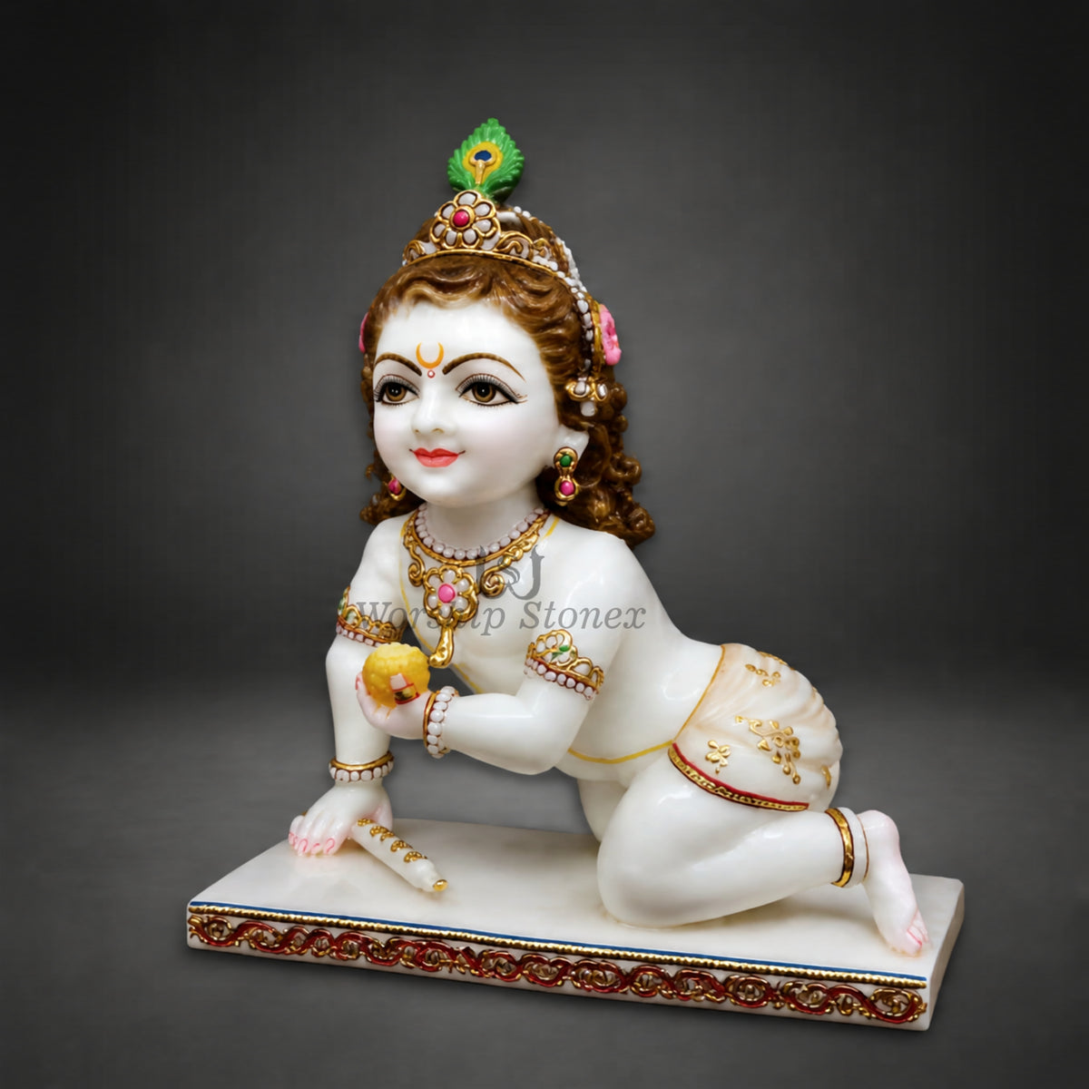 15 Inch White Marble Laddu Gopal Moorti