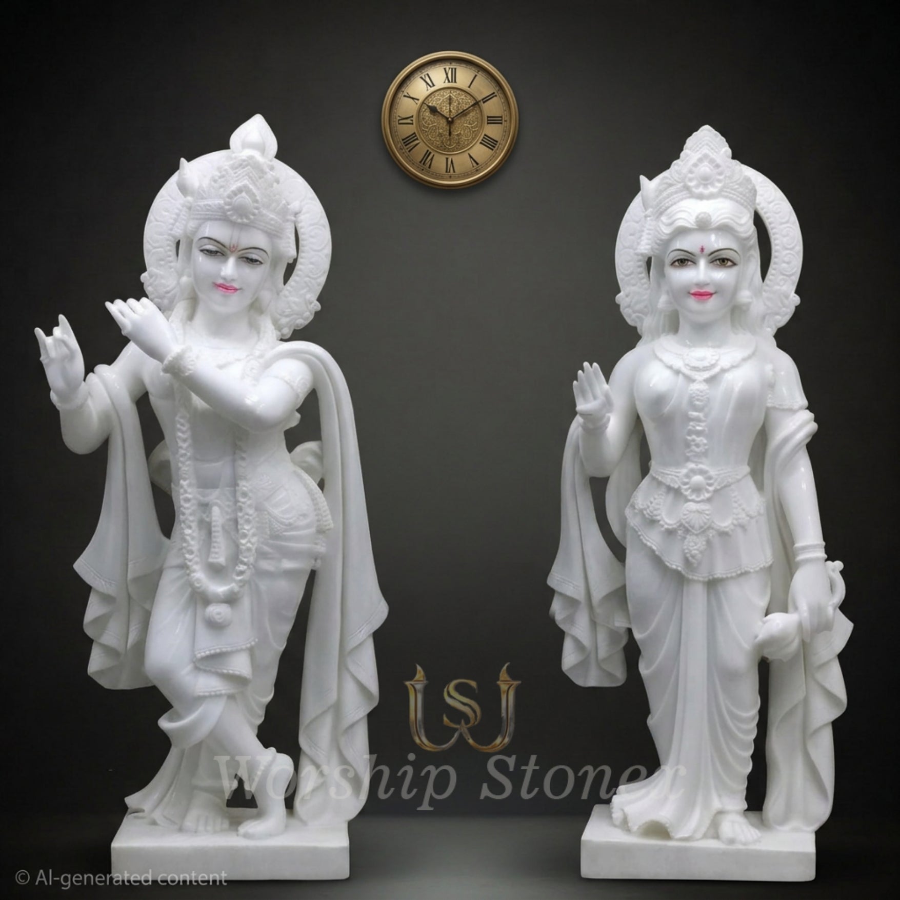 Pure White Marble Radha Krishna Statue Set (Minimalist Temple Style)