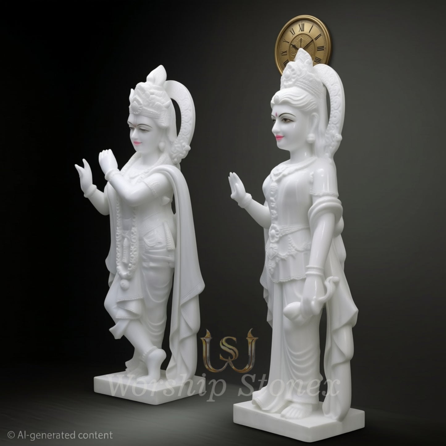 Pure White Marble Radha Krishna Statue Set (Minimalist Temple Style)