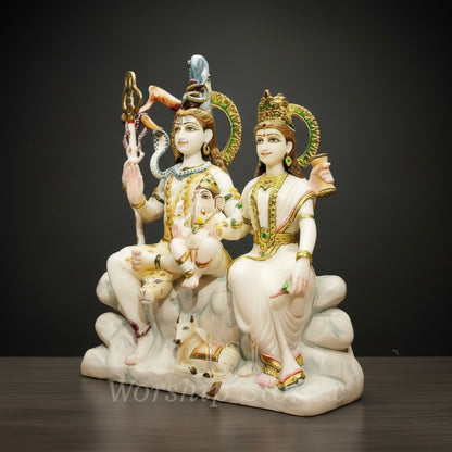 Divine White Marble Lord Shiva Family Statue with Ornate Handcrafted Detailing