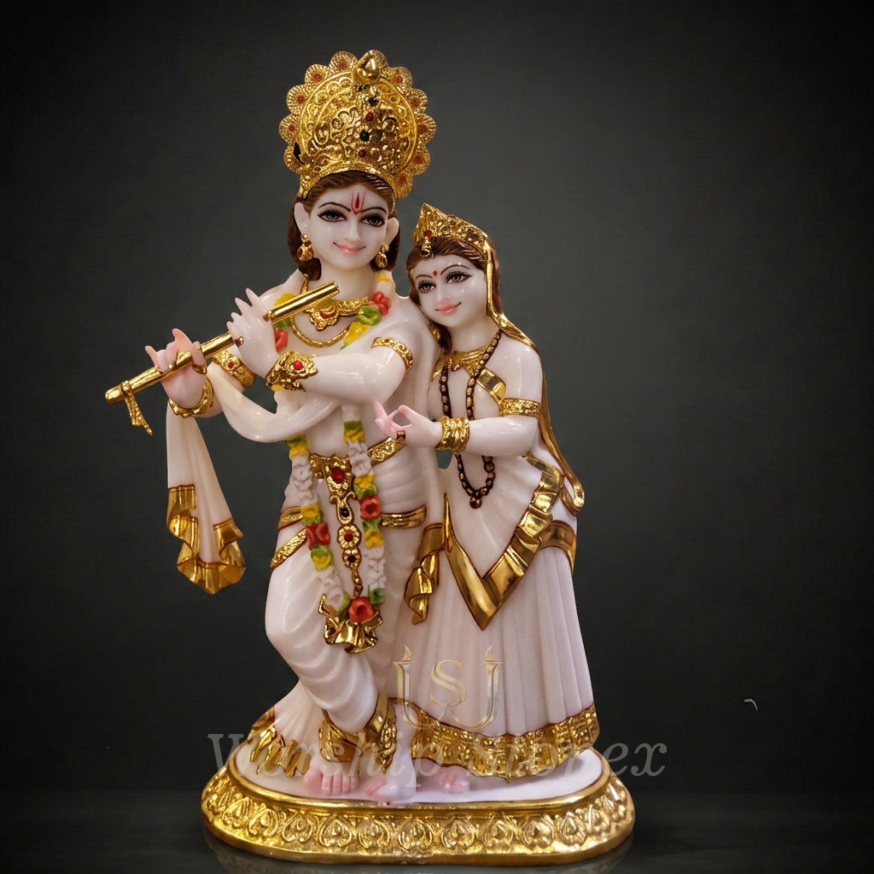 Premium Radha Krishna Marble Idol with Gold Finish – Decorative Spiritual Statue