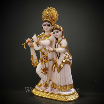 Premium Radha Krishna Marble Idol with Gold Finish – Decorative Spiritual Statue
