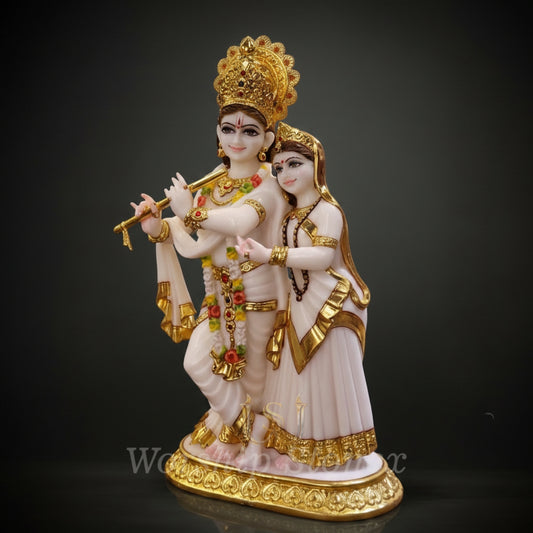 Premium Radha Krishna Marble Idol with Gold Finish – Decorative Spiritual Statue