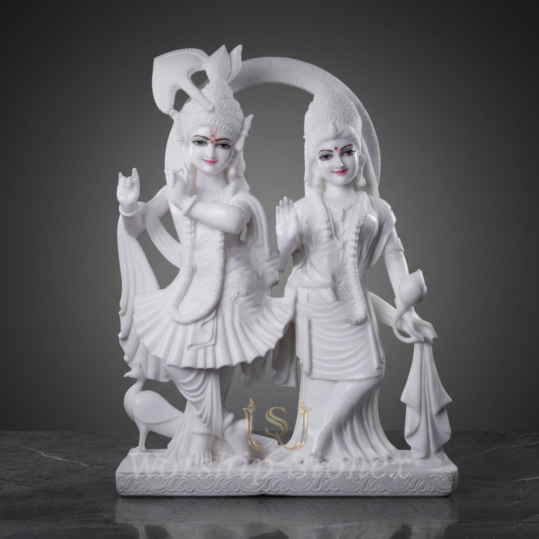 Handcrafted White Marble Radha Krishna Statue for Home Temple & Décor