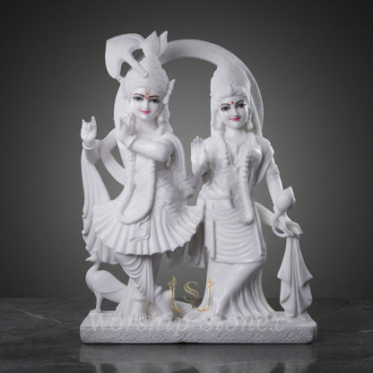 Handcrafted White Marble Radha Krishna Statue for Home Temple & Décor