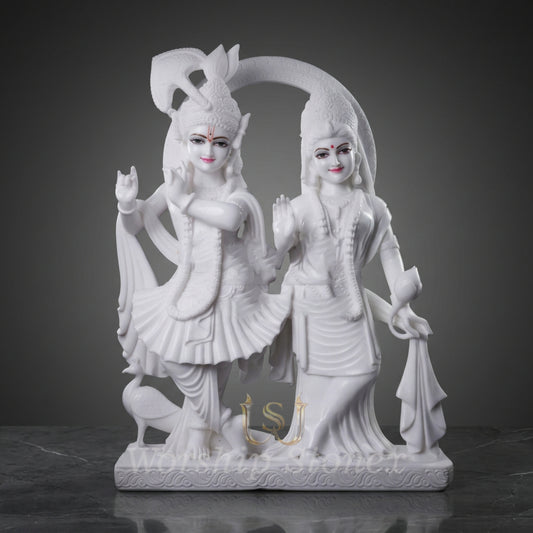 Handcrafted White Marble Radha Krishna Statue for Home Temple & Décor