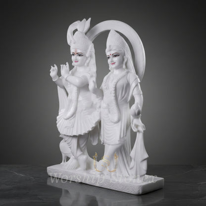 Handcrafted White Marble Radha Krishna Statue for Home Temple & Décor