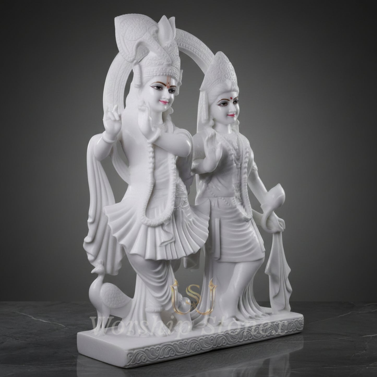Handcrafted White Marble Radha Krishna Statue for Home Temple & Décor