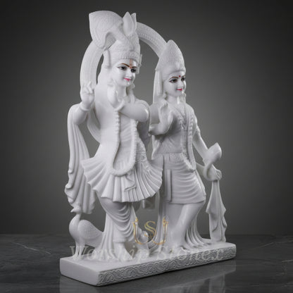 Handcrafted White Marble Radha Krishna Statue for Home Temple & Décor