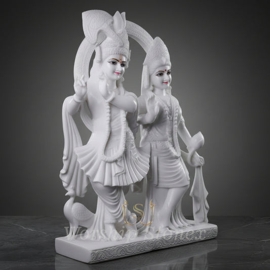 Handcrafted White Marble Radha Krishna Statue for Home Temple & Décor