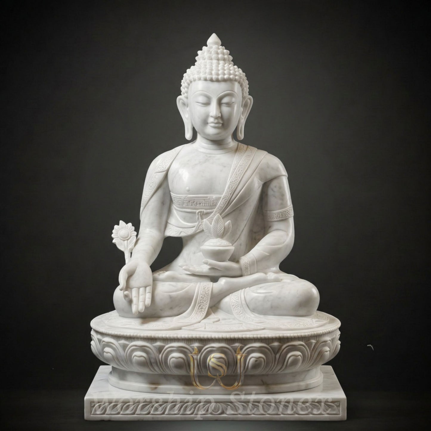 Handcrafted White Marble Medicine Buddha Statue (Bhaisajyaguru)