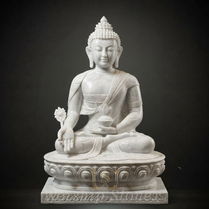 Handcrafted White Marble Medicine Buddha Statue (Bhaisajyaguru)