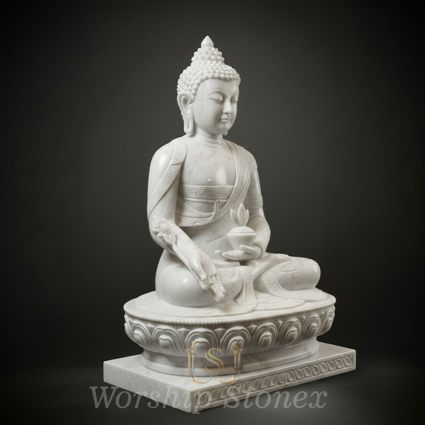 Handcrafted White Marble Medicine Buddha Statue (Bhaisajyaguru)
